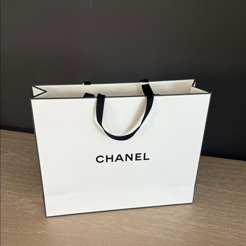 Chanel Classic White Gift Tote Bag with Black Accents